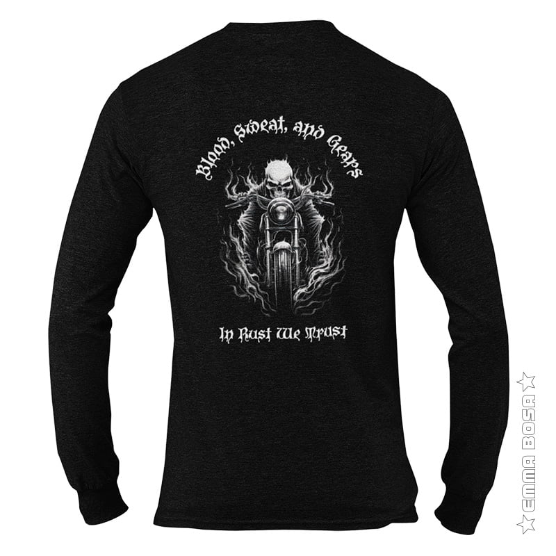 T-Shirt Heren Lange Mouw Skull Biker In Rust We Trust