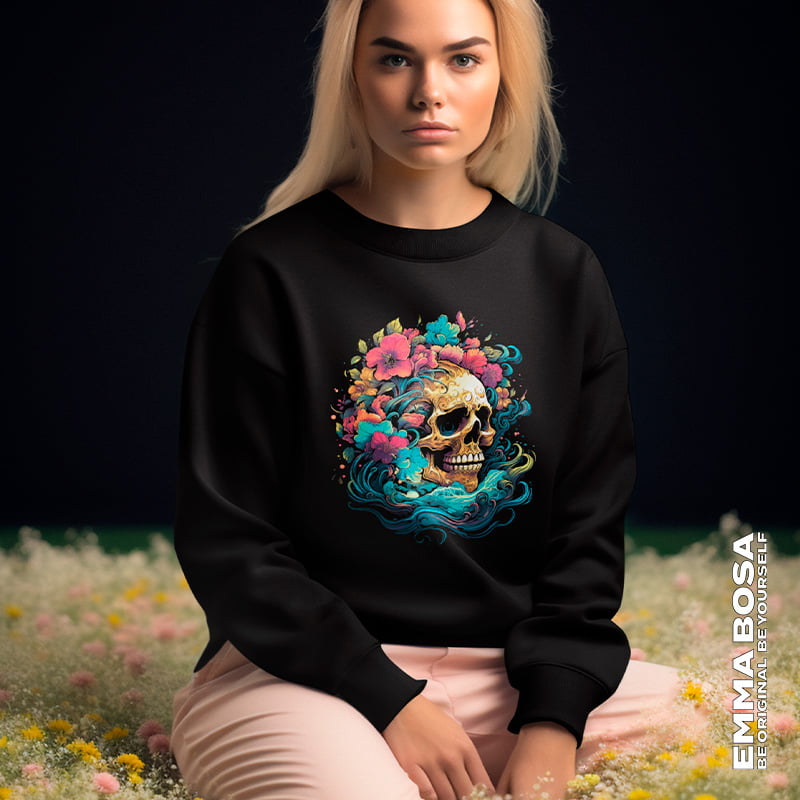 Sweatshirt Dames Skull Flowers
