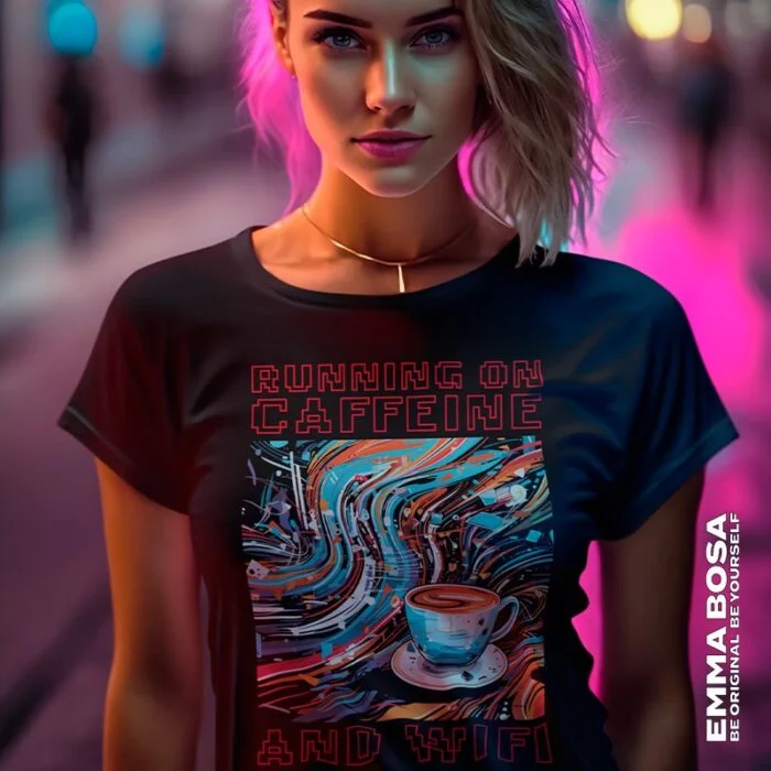 T-shirt Dames Running on Caffeine And Wifi