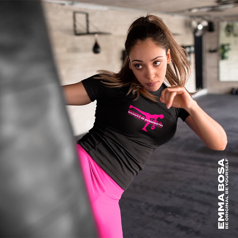 T-shirt Dames Sportswear Beauty in Strength Pink Black