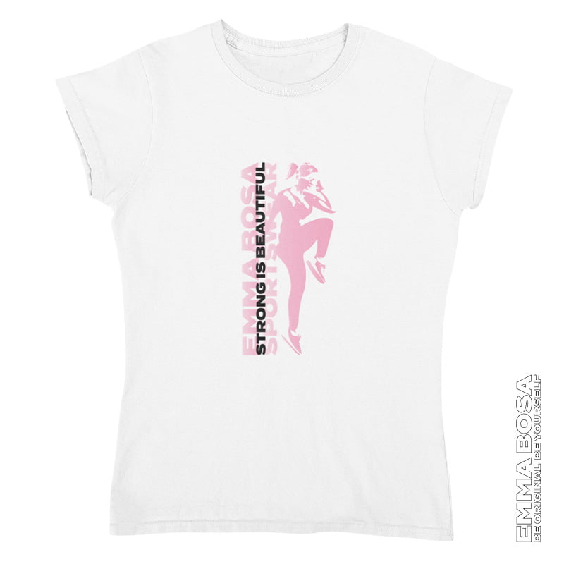 T-shirt Dames Sportswear Strong is Beautiful Pink White