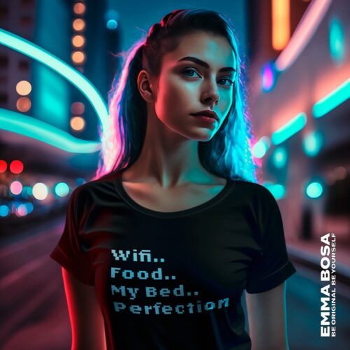 T-shirt Dames Wifi Food My Bed Perfection