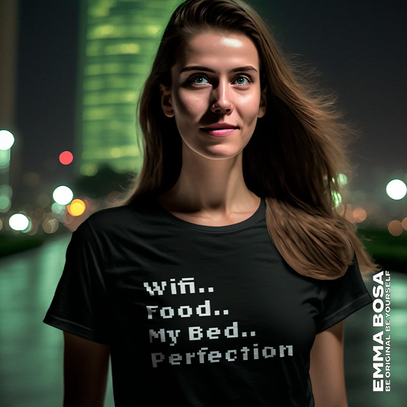 T-shirt Dames Wifi Food My Bed Perfection