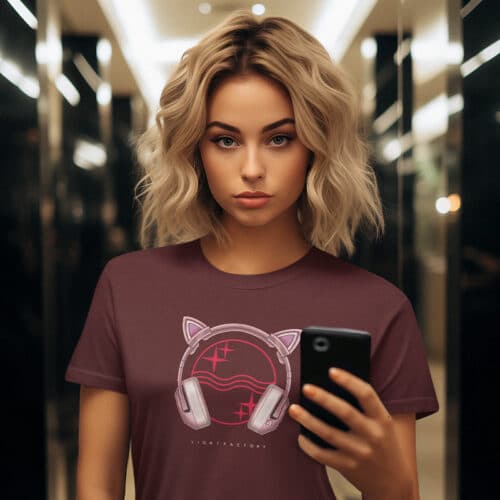 T-shirt Dames Headphone Kitty Lichtstadkunst