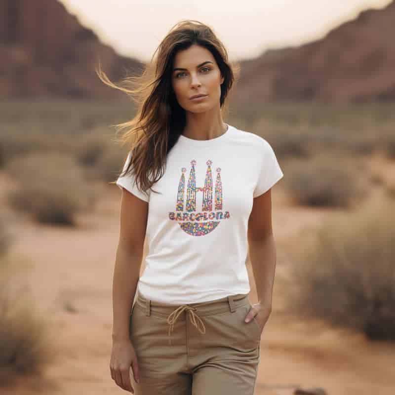 T-Shirt Dames Love Barcelona Lichtstadkunst – White 3 Duurzame kleding