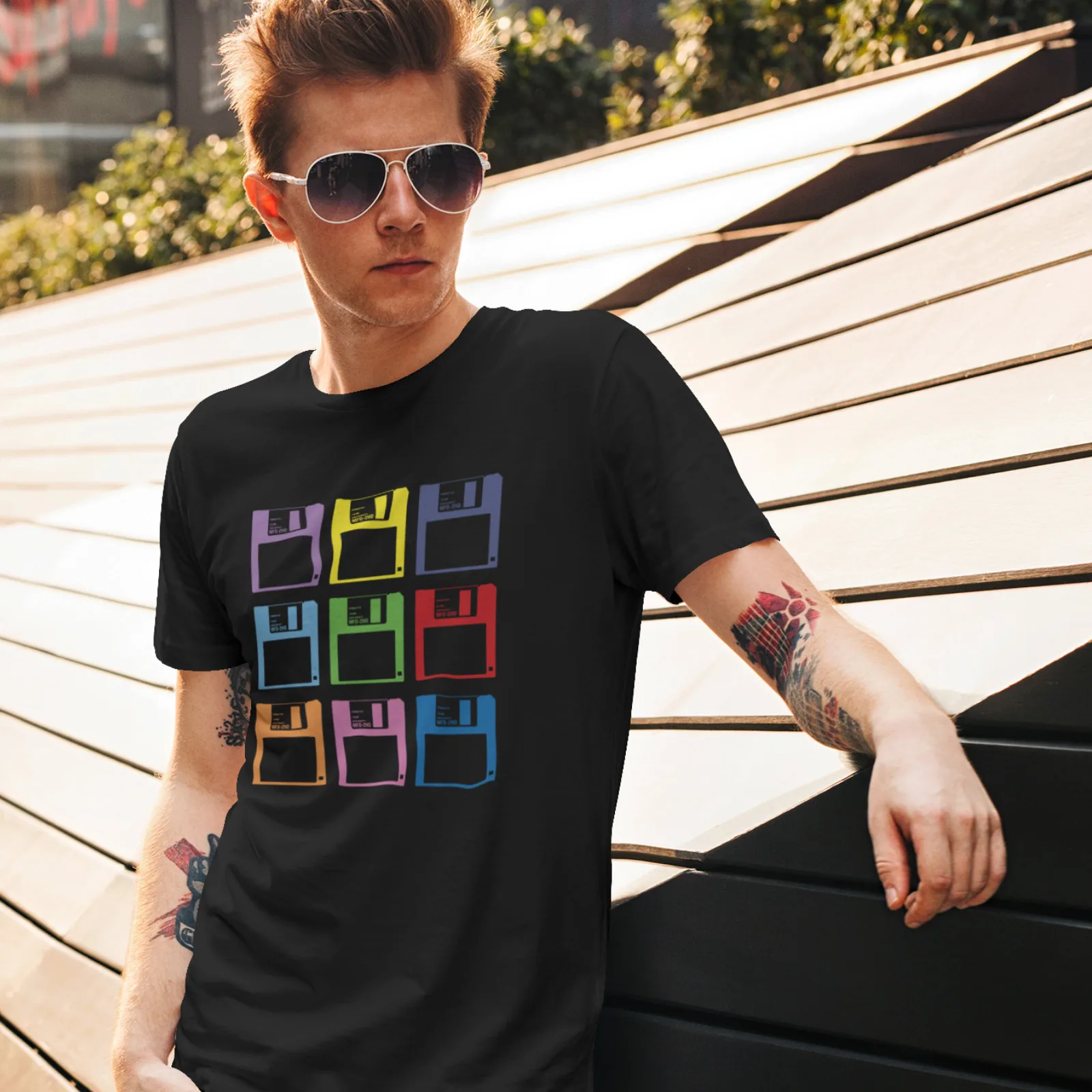 T-Shirt Pop Disk – Retro Style Wear – T-Shirt Pop Disk – Retro Style voor Heren (detail 2)