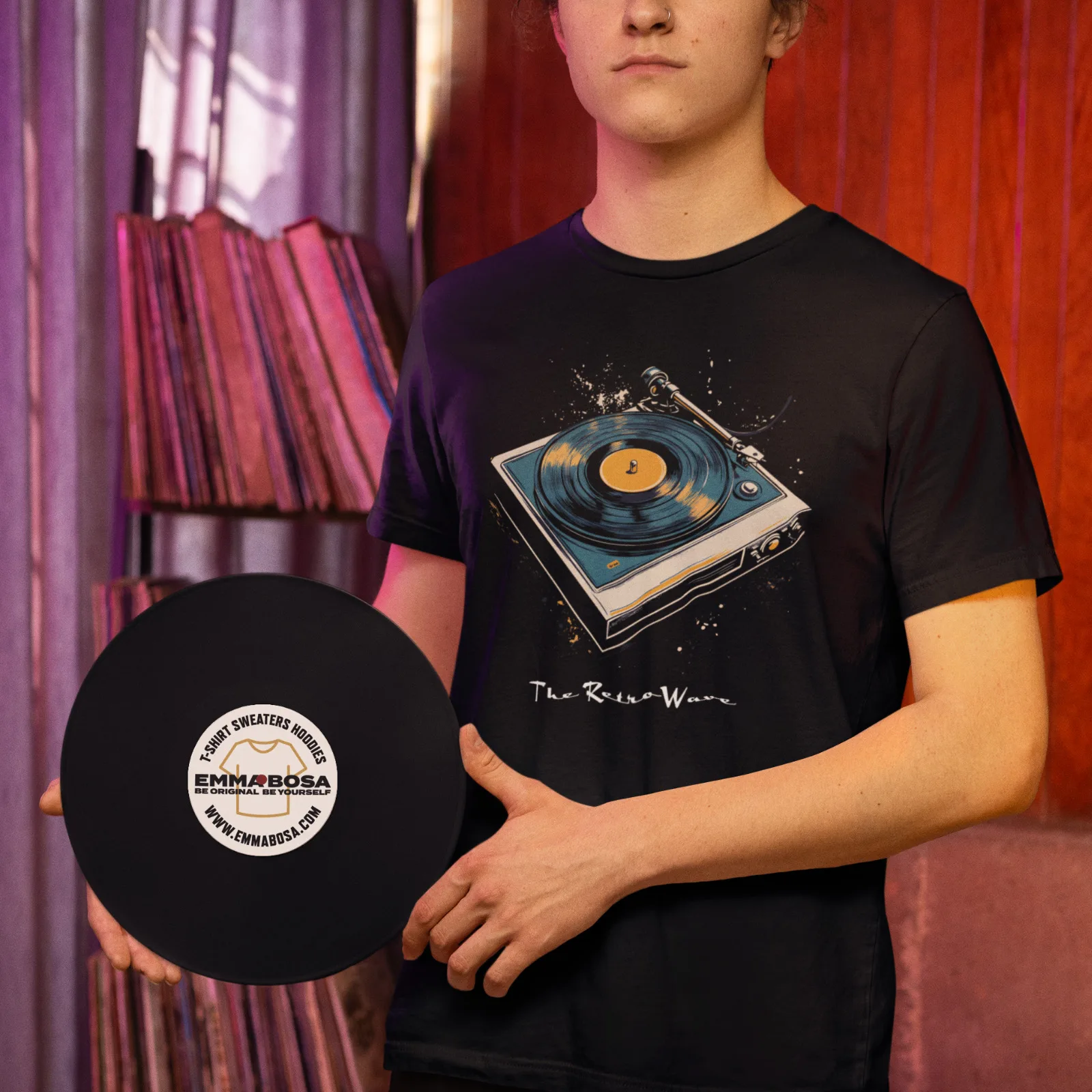 T-Shirt Strictly Vinyl Only – Retro Style Wear – T-Shirt Strictly Vinyl Only – Retro Muziekstijl (detail 2)