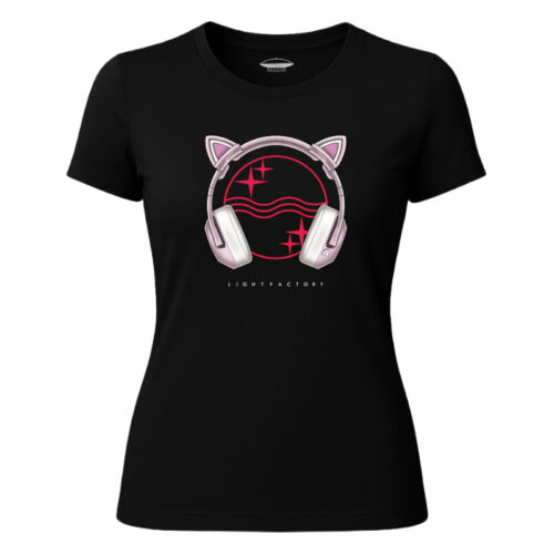 T-shirt Dames Headphone Kitty Lichtstadkunst