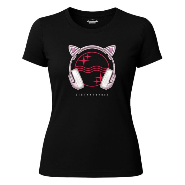 T-shirt Dames Headphone Kitty Lichtstadkunst
