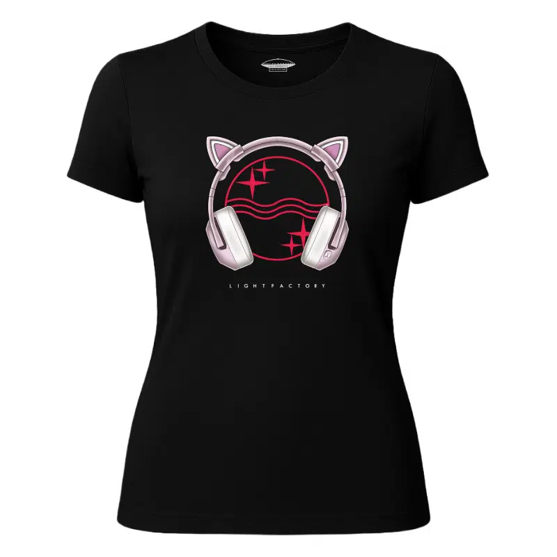 T-shirt Dames Headphone Kitty – Lichtstadkunst – T-shirt Dames Headphone Kitty van Lichtstadkunst