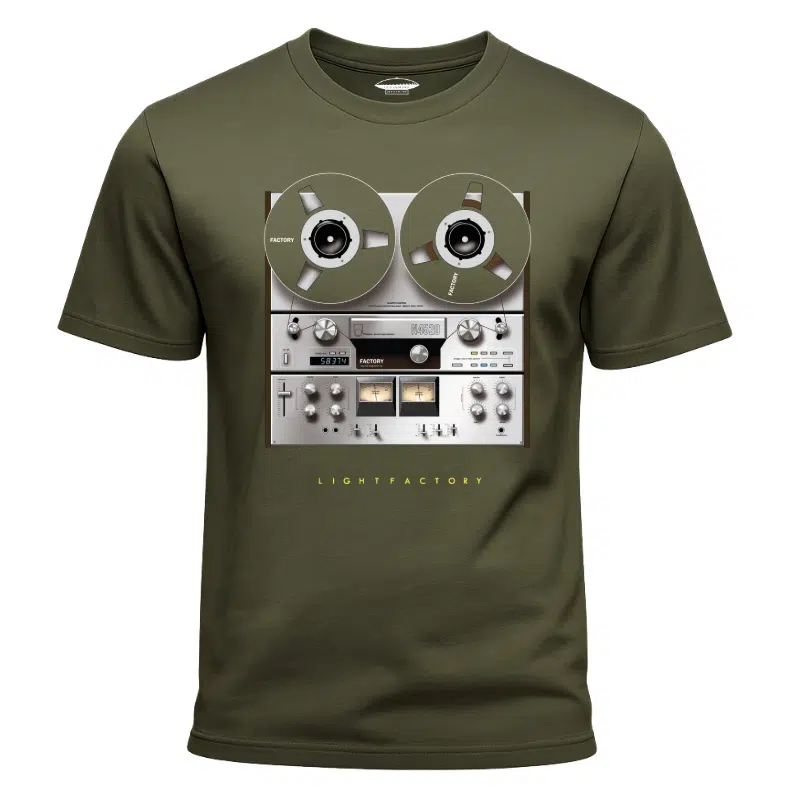 retro print t-shirt – Lichtstadkunst – Heren T-Shirt Tape Recorder van Lichtstadkunst (detail 2)