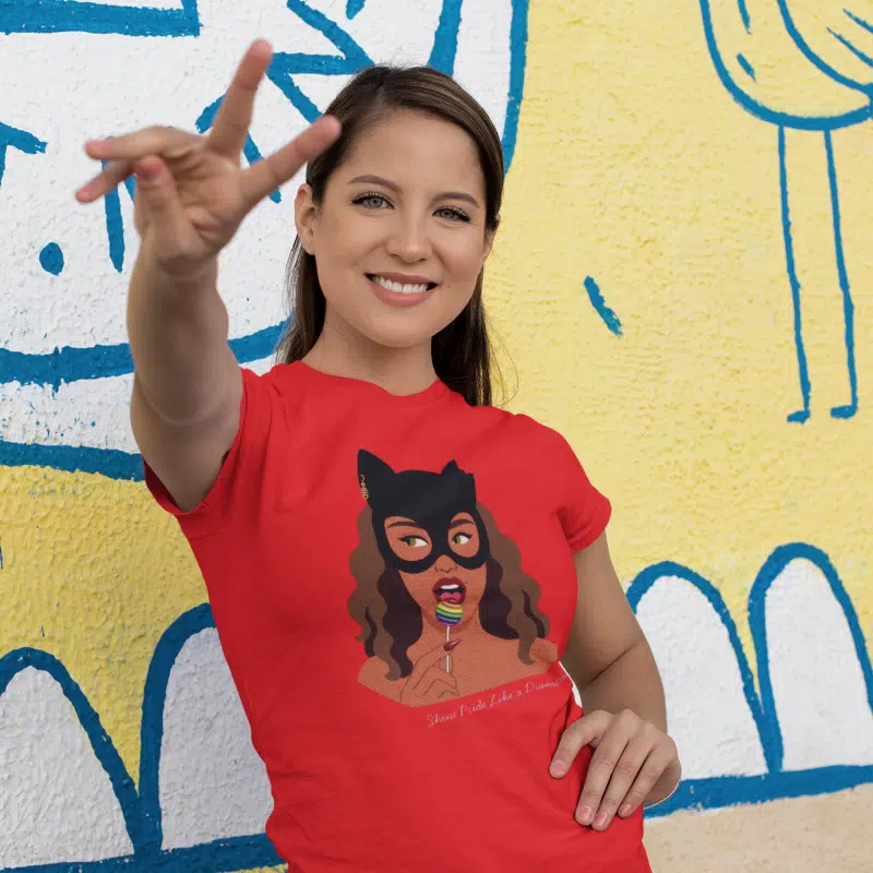 Pride Cat Mask Dames T-shirt – Purzy&Co, Sale – Pride Cat Mask Dames T-shirt van Purzy&Co (detail 2)