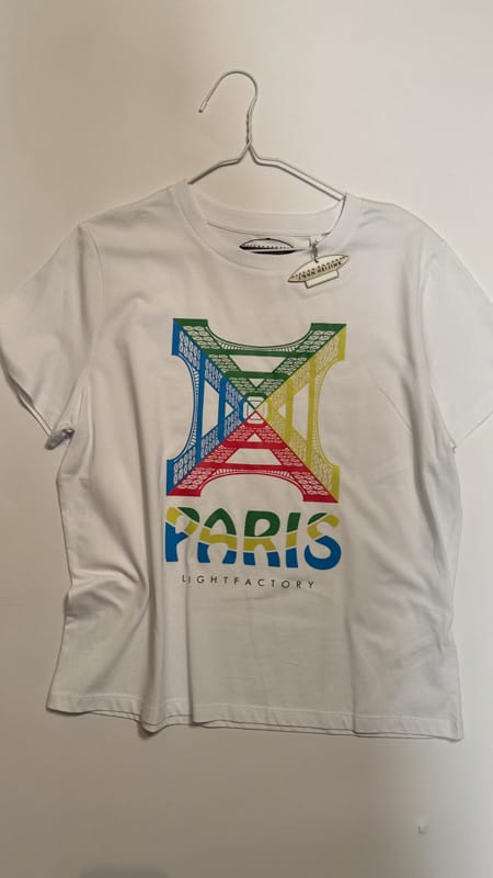 dames T-shirt Paris – Sale, Lichtstadkunst – Dames T-shirt Paris Wit - Maat XL