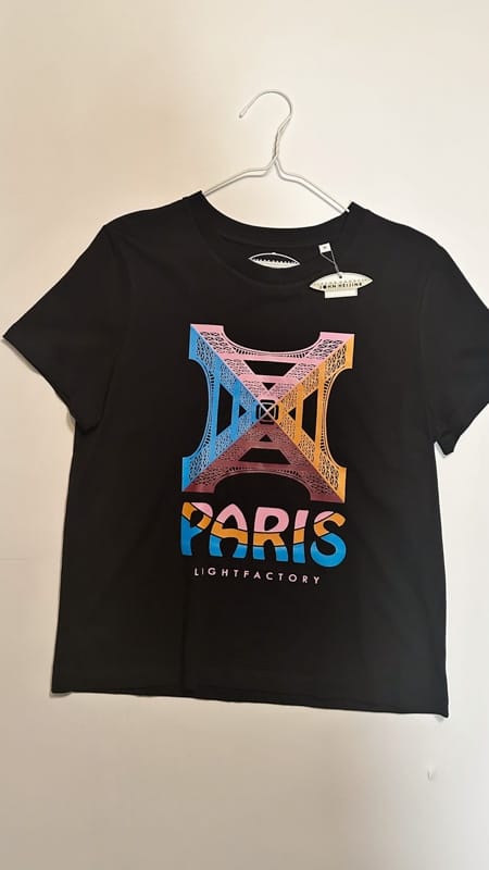 zwarte T-shirt dames Paris – Sale, Lichtstadkunst – Zwart T-shirt Dames Paris - M