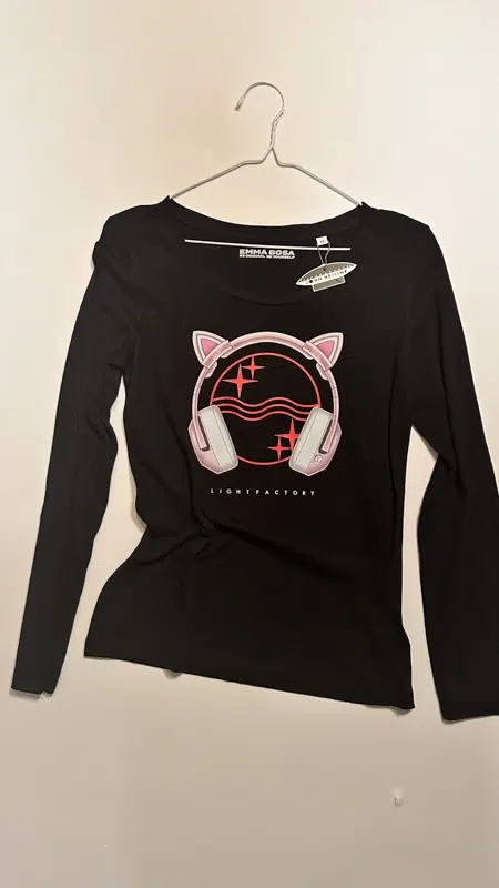 Longsleeve Dames Headphone Kitty – Sale, Lichtstadkunst – Longsleeve Dames Headphone Kitty Zwart - Maat XS